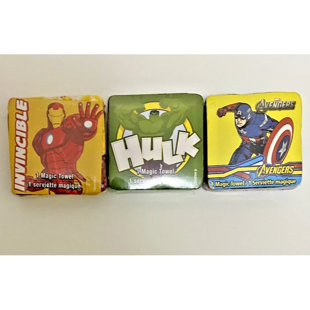 IRON MAN HULK CAPTAIN‎ AMERICA Lot of 3 Magic Towels 100% Cotton 11.75